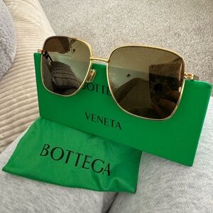 Bottega Veneta Gold Frame Sunglasses with Brown Lenses